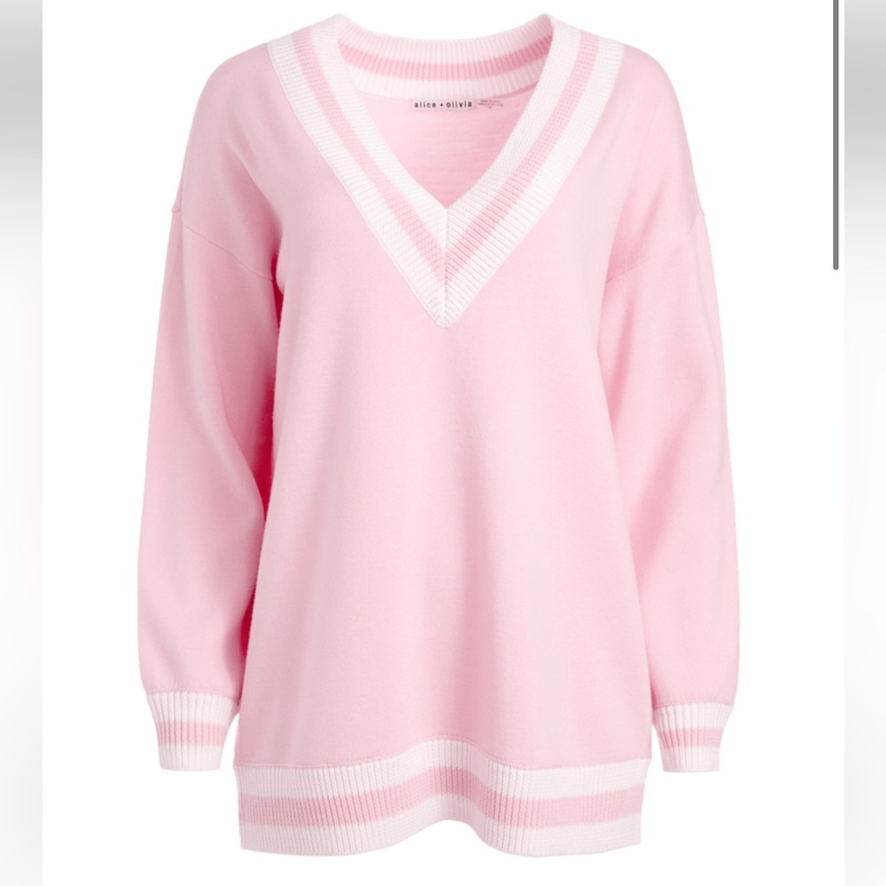 Alice and Olivia Clement V-Neck Varsity stripe pullover
